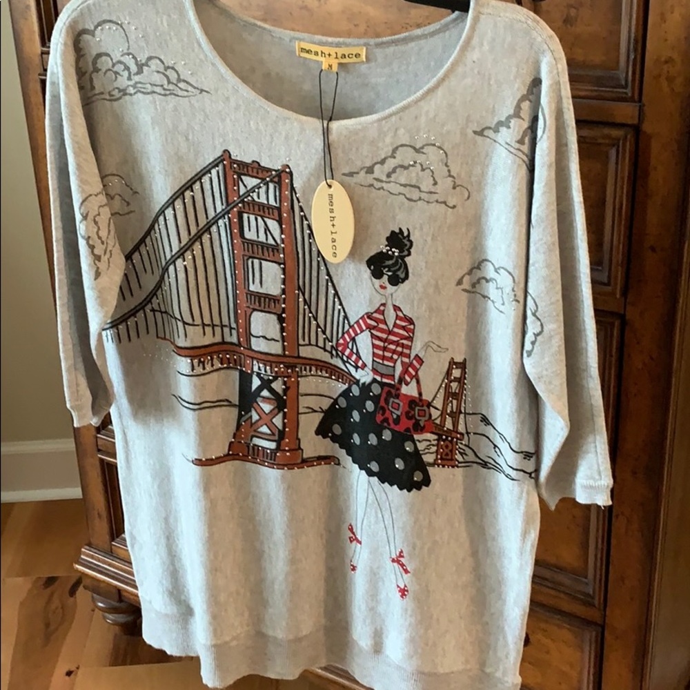 New! Never worn ! cute gray embellished top